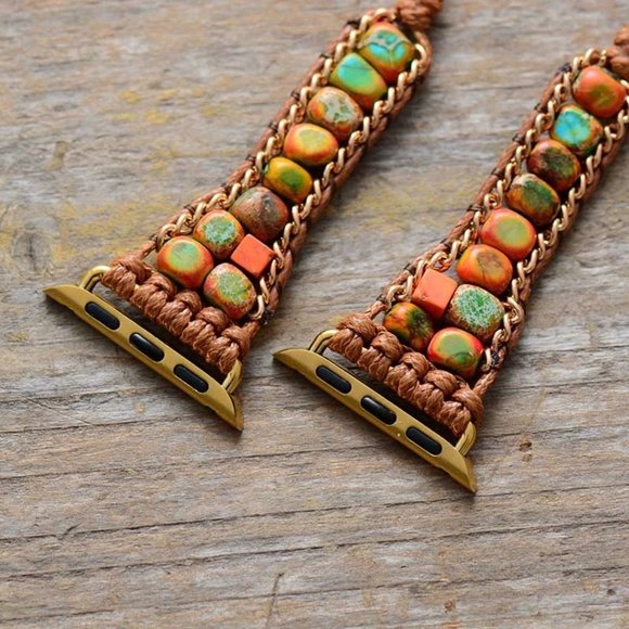 Natural Stone Beaded Smart Watch Band Strap for Apple iWatch 8 7 6 / 38 40 41 mm - Picture 1 of 3
